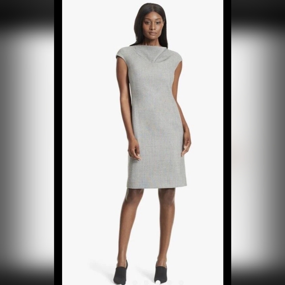 M.M. Lafleur Constance Cap Sleeve Slouch Neck Wool Blend Midi Dress Gray Sz 10